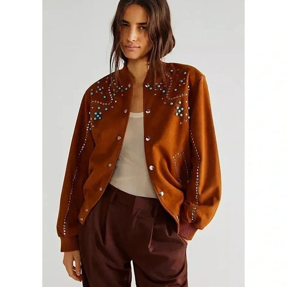 NWT Free People Dan Cassab Ennio Suede Studded Jacket Brown Small - Picture 3 of 17